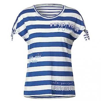 Cecil Streifenshirt Kurzarm mit Schriftzügen Blau XS