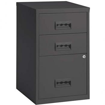 Colonne de Rangement Basse en Métal Anthracite avec 3 Tiroirs et Serrure à Clef