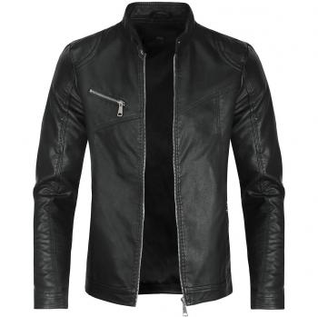 Veste en Cuir Noir avec Zip et Poche Poitrine 2XL