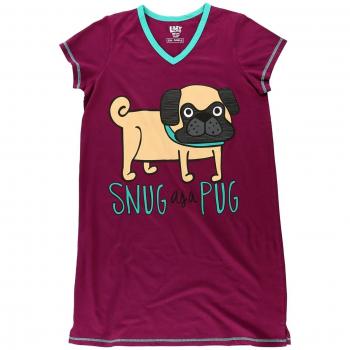Pink Cotton Nightgown für Frauen – VNS383 „Snug As a Pug“, S/M