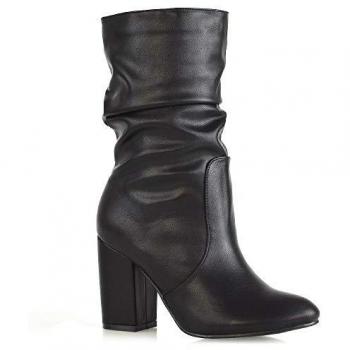 Xy London Belle High Block Heel Ruched Mid Calf Boots – Black (Size 6)