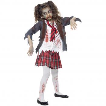 Tenue d’école zombie pour enfants – Couleurs blanc/rouge, 7 à 9 ans