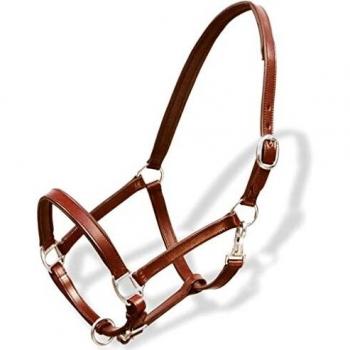 VidaXL Adjustable Horse Headcollar, Made of Real Leather, Stable Halter, Color: Brown, For Ponies