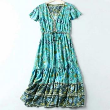 Robe bohème turquoise avec motifs BOHO