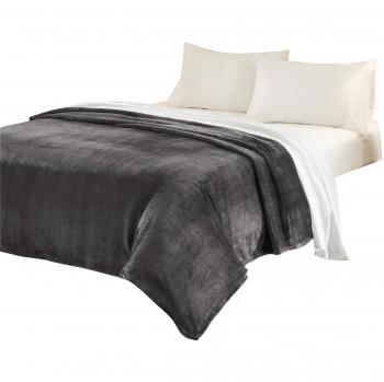 SCM Plaid en Peluche Toucher Velours Gris 200x240cm