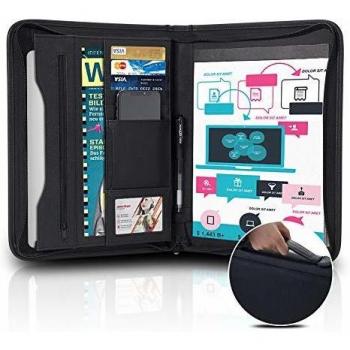 A5 Leather Zippered Portfolio with Document Pockets