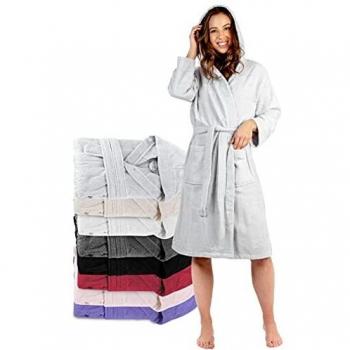Accappatoio per Donna con Cappuccio in Cotone Spugnoso