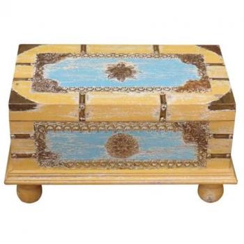 Baúl Alexandra House Living Amarillo Azul Madera de mango 28 x 27 x 50 cm Estilo artesanal