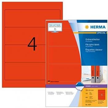 File Labels A4, 192 x 61mm, Red, Opaque