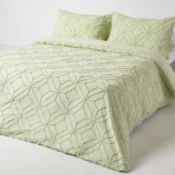 Sage Green King Size Diamond Tufted Cotton Duvet Cover Set