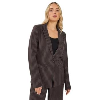 Long‑Stature Chocolate Pinstripe Jacket