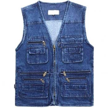 Col V Gilet Pêche XXL Poches Sélectives Denim Étanche
