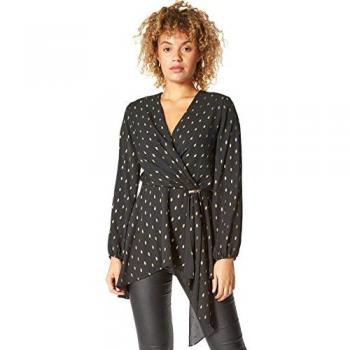 Black Faux Leather Polka Dot Cross Over Top