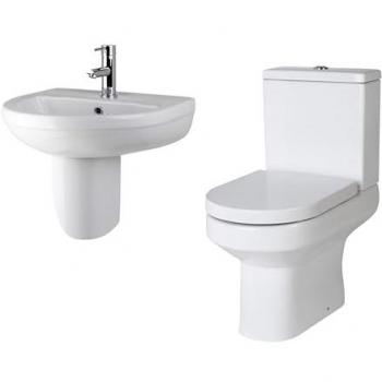 Balterley Vision Ceramic Toilet Pan & Cistern Set with Soft Close Seat and 500mm Basin