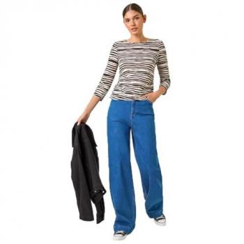 Roman Women's Black Stretch Textured Stripe Top