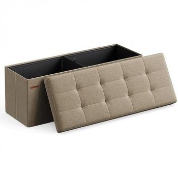 SONGMICS Fußbank mit Aufbewahrung, 38 x 110 cm, Kamelbraun
