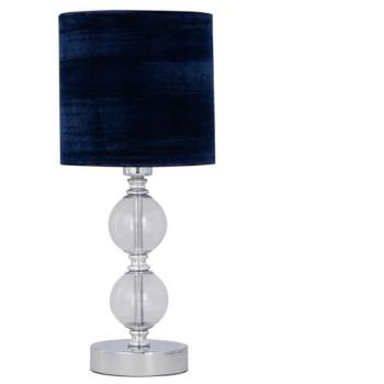 Two‑Ball Chrome Table Lamp – Navy Velvet Shade