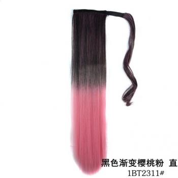 WIGSIN Ombre Red Pink 22 Inch Synthetic Ponytail Clip-In Hair Extension