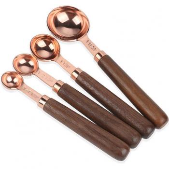 Wooden Handle Copper-Plated Measuring Spoon and Cup Set