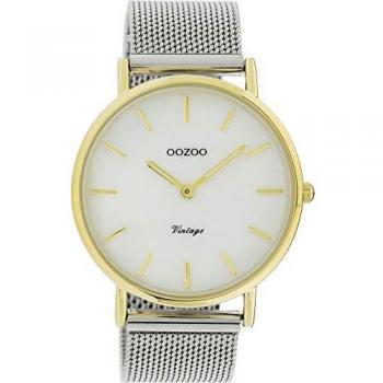 OOZOO Quarzuhr Oozoo Damen Armbanduhr Vintage Series, (Analoguhr), Damenuhr rund, groß (ca. 40mm) Metallarmband silber