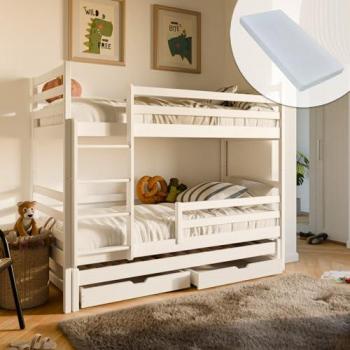 Lit blanc avec 3 matelas et lit gigogne intégré