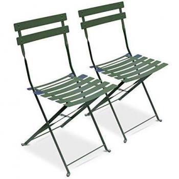 Sedie da Giardino Metallo Pieghevoli, Set di Due (Verde-Grigio)
