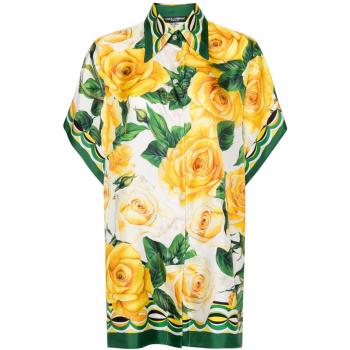 Rose Print Silk Shirt with Contrasting Trim by Dolce & Gabbana