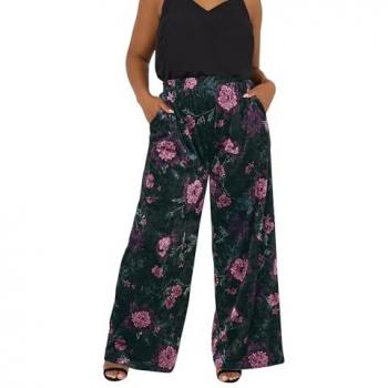 Pantalons de fête en velours noir à motifs floraux Yours Curve
