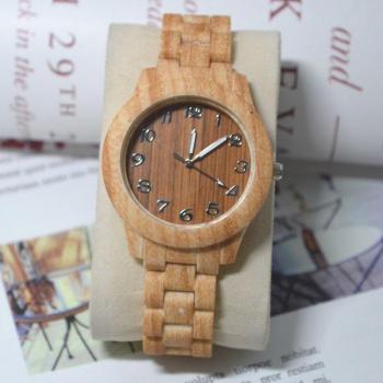 Simple Lady's Round Dial Quartz Watch with Imitation Wood