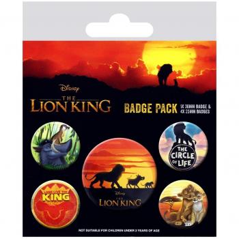 Pack de 5 Chapas Broches El Rey León, Incluye 1 de 38mm y 4 de 25mm