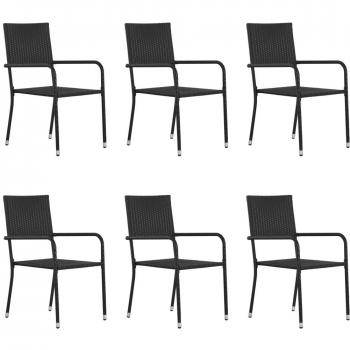 Set of 6 Stackable Black Poly Rattan Garden Dining Chairs