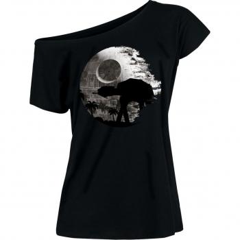 Todesstern‑AT‑AT Fanartikel: Schwarzes T-Shirt für Damen, S–3XL