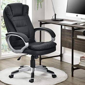 Schreibtischstuhl Orlando – Ergonomischer Komfort, höhenverstellbar, armlehnen, wippen, gepolstert, maximale Belastung 120 kg – Schwarz