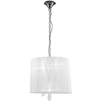 Sospensione a soffitto Tiffany 3+3 luci E14+G9, cromo lucido con paralume bianco e cristallo trasparente