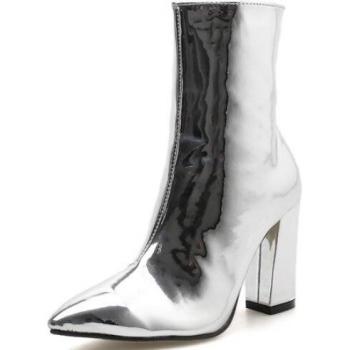 Botas de tacón cuadrado plateadas para mujer