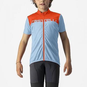 Castelli Neo Prologo Junior Short Sleeve Jersey, Baby Blue/Red Lava – 6 Years (Unisex)