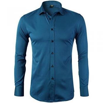Harrms Camicia Elastica di bambù Fibra per Uomo, Slim Fit, Turchese, 38