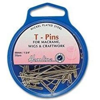 Hemline Steel T-Pins with Nickel Plating, 51mm Length, 20 Pieces