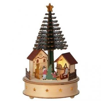 Lumineo Mini Pueblo Navideño 25 cm, Luces Blancas Cálidas y Movimiento