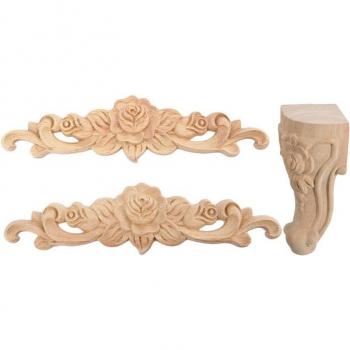 Apliques de Madera Rosa para Puertas, Juego de 6 Piezas Sin Pintar, Estilo Europeo