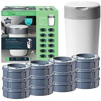 (TG. 12 Unit) Tommee Tippee Starter Pack Sangenic Twist And Click con 12 Ricariche e Pellicola GREENFILM
