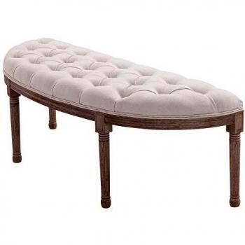 Panca Semicircolare Chesterfield con Struttura in Legno, Beige, 140,5x51x48cm