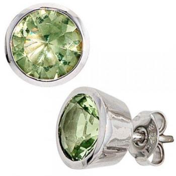 Ohrstecker 925 Sterling Silber rhodiniert mit 2 Zirkonia in Grün