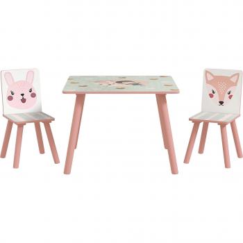 Zona Kiz Set Infantil: Mesa y 2 Sillas con Motivo Animal en Color Rosa