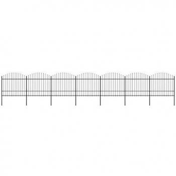 Recinzione Giardino in Acciaio Nero con Punta Lancia (1,5-1,75)x11,9 m