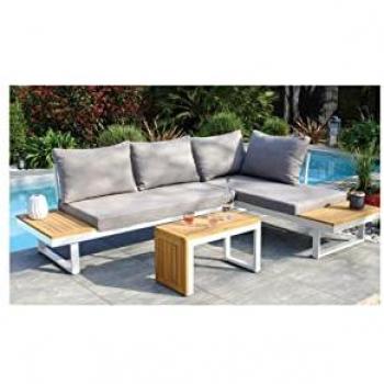 Salon Modulaire DCB GARDEN Tokyo 4 Places, Bois Acacia / Aluminium – Blanc