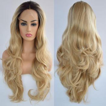 Blond Ombre Körperwelle Perücke – dunkle Wurzel, natürliche Anordnung, Frauenperücke