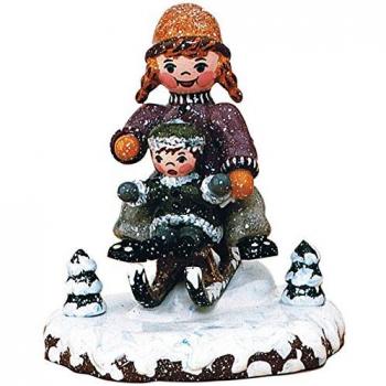 Hubrig Volkskunst: Miniatur‑Schlittenfahrerin aus dem Erzgebirge – 7 cm Edition
