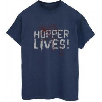 Netflix Ladies Stranger Things Hoppers Live Cotton T-Shirt Navy Blue