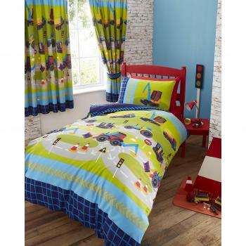 Diggers Kids Quilt Duvet Cover and Pillowcase Bed Set